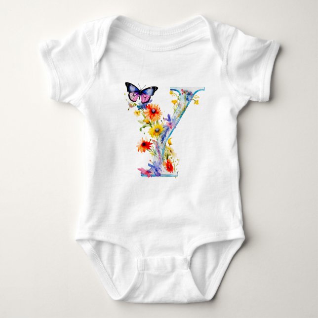 Beautiful Wildflower Butterfly Monogram Baby Strampler (Vorderseite)