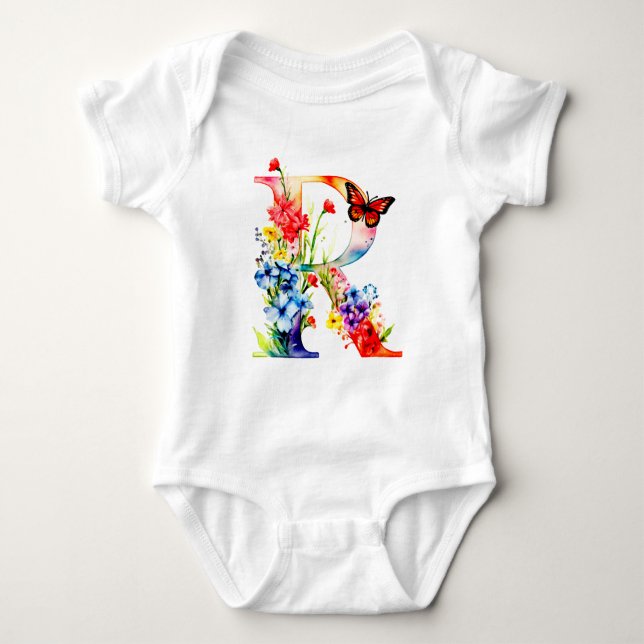 Beautiful Wildflower Butterfly Monogram Baby Strampler (Vorderseite)