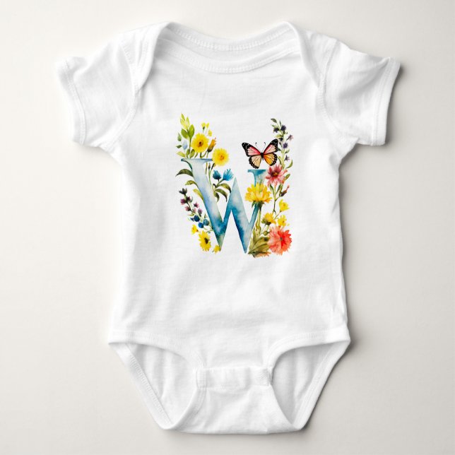 Beautiful Wildflower Butterfly Monogram Baby Strampler (Vorderseite)