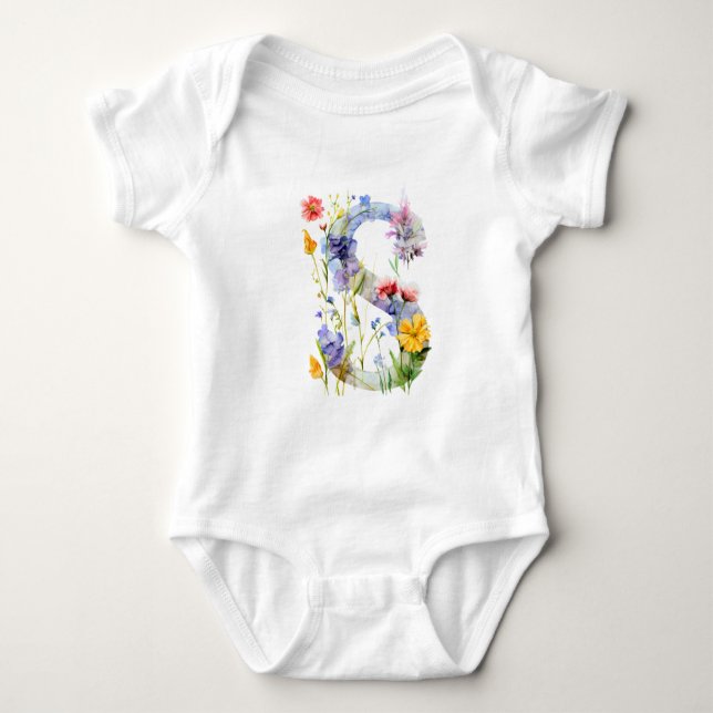 Beautiful Wildflower Butterfly Monogram Baby Strampler (Vorderseite)