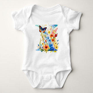 Beautiful Wildflower Butterfly Monogram Baby Strampler