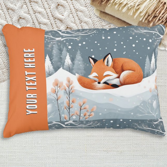 Beautiful Wildlife Winter Fox in Snow Asleep Gemüt Dekokissen (A throw pillow with picture of a red fox asleep in winter snow. Personalize with your own text)