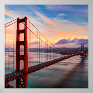 Beautiful winter sunset at Golden Gate Bridge Poster