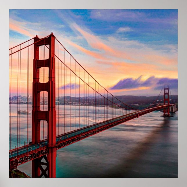 Beautiful winter sunset at Golden Gate Bridge Poster (Vorne)