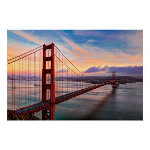 Beautiful winter sunset at Golden Gate Bridge Poster