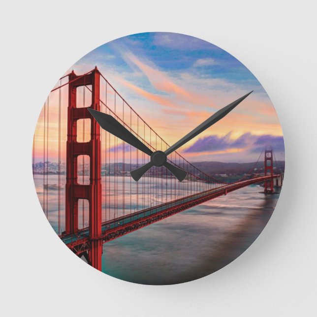 Beautiful winter sunset at Golden Gate Bridge Runde Wanduhr (Vorderseite)
