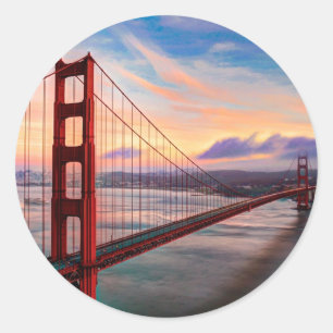 Beautiful winter sunset at Golden Gate Bridge Runder Aufkleber