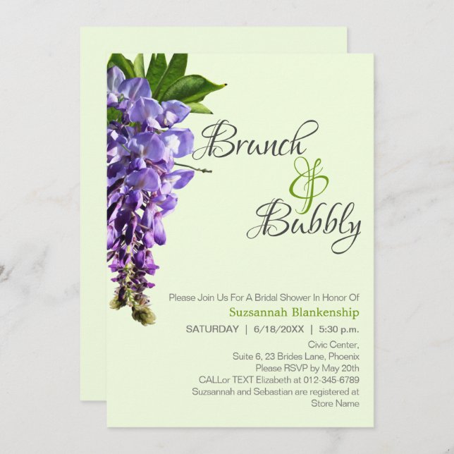 Beautiful Wisteria Brunch Bubbly Brautparty Einladung (Vorne/Hinten)