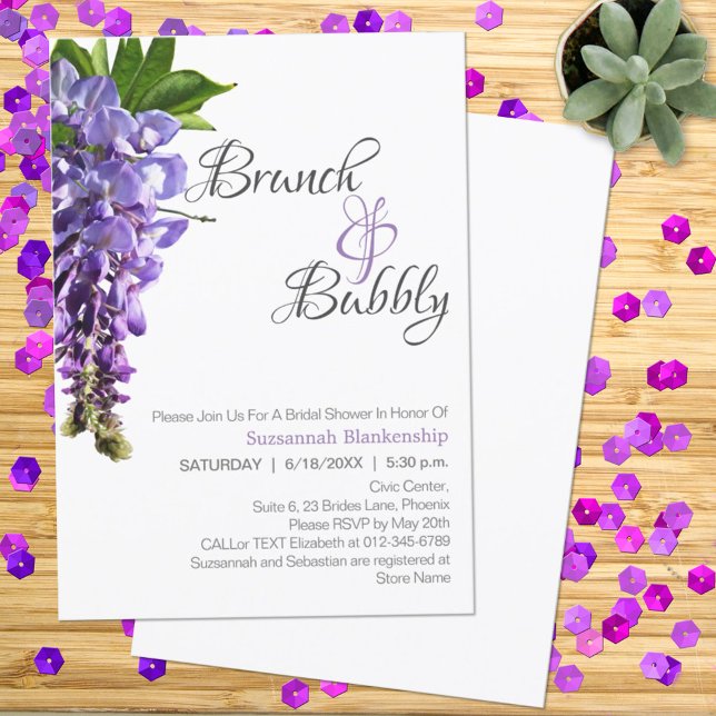 Beautiful Wisteria Brunch Bubbly Brautparty Einladung (Von Creator hochgeladen)