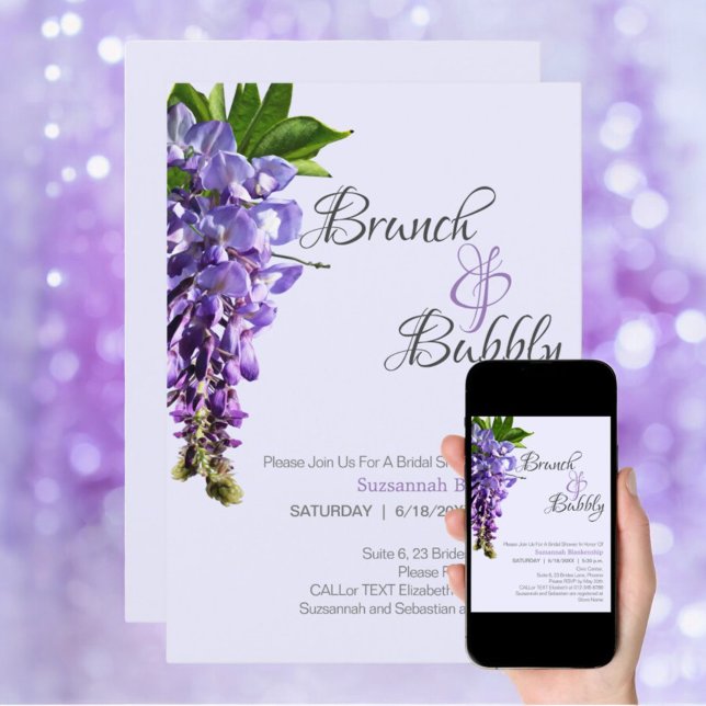 Beautiful Wisteria Brunch Bubbly Brautparty Einladung (invitation front also available as a download)
