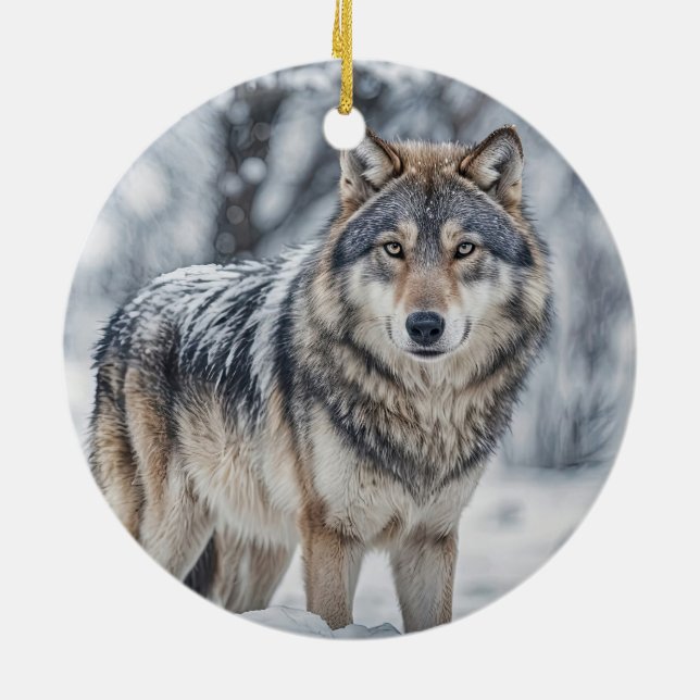 Beautiful Wolf in Snow Christmas Holiday Keramik Ornament (Hinten)