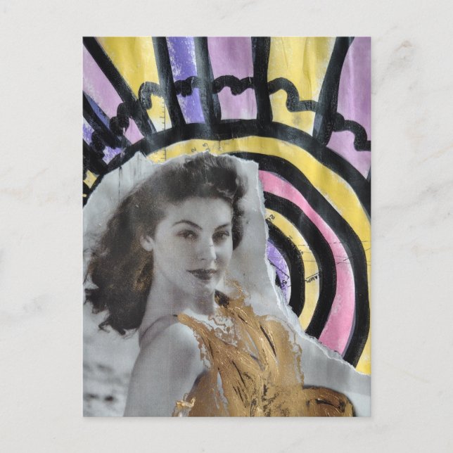 Beautiful Woman in 1939 on the beach collage art Postkarte (Vorderseite)