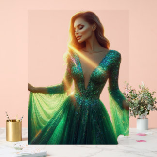 Beautiful Woman in a Green Dress on a 18x24 Acrylschild