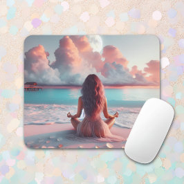 Beautiful Woman Meditating on Beach Blank Mousepad