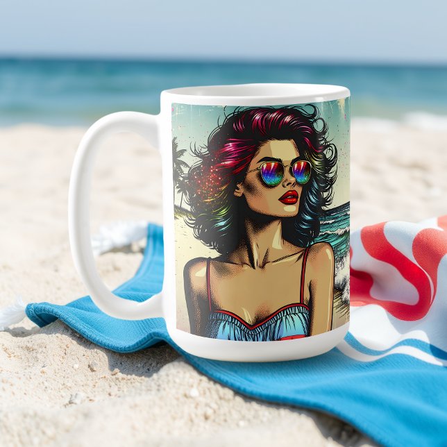 Beautiful Woman on Beach Comic Book Pop Art Kaffeetasse (Von Creator hochgeladen)