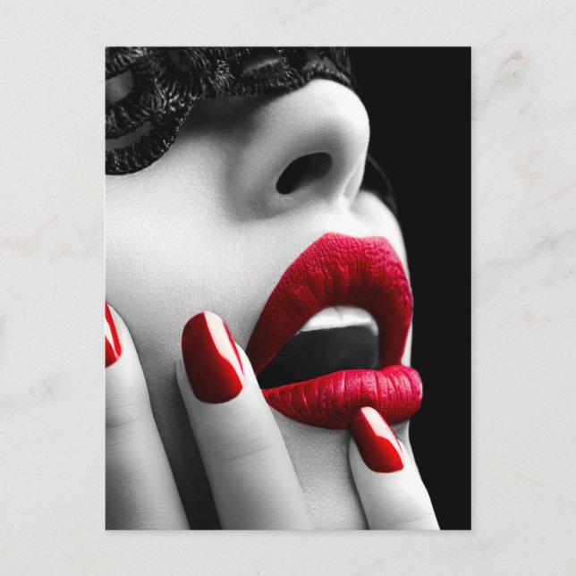 Beautiful Woman With Black Lace Mask Postkarte (Vorderseite)