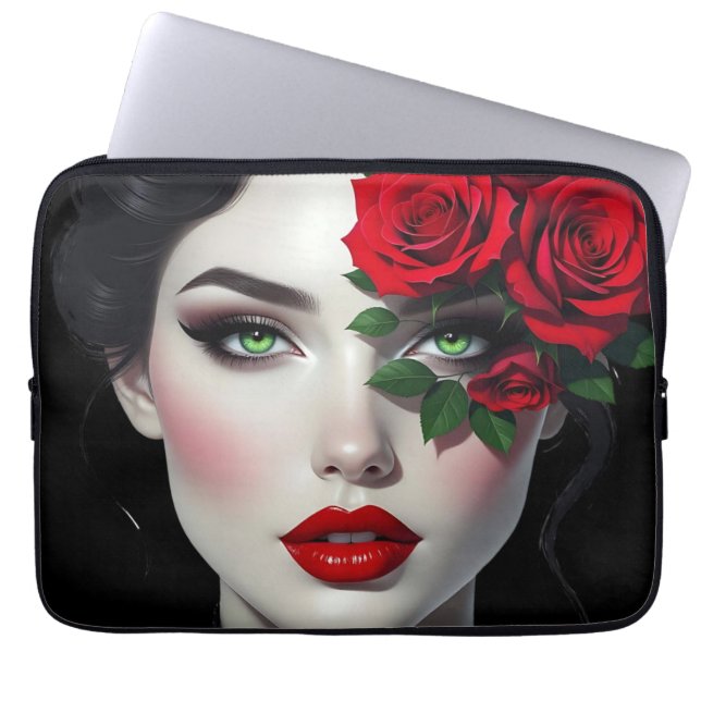 Beautiful Woman with Red Rose Laptopschutzhülle (Vorderseite)