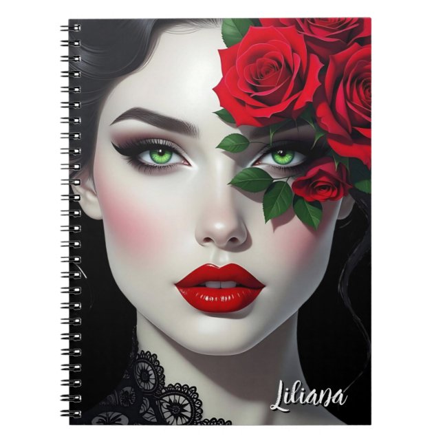 Beautiful Woman with Red Rose Personalized Notizblock (Vorderseite)