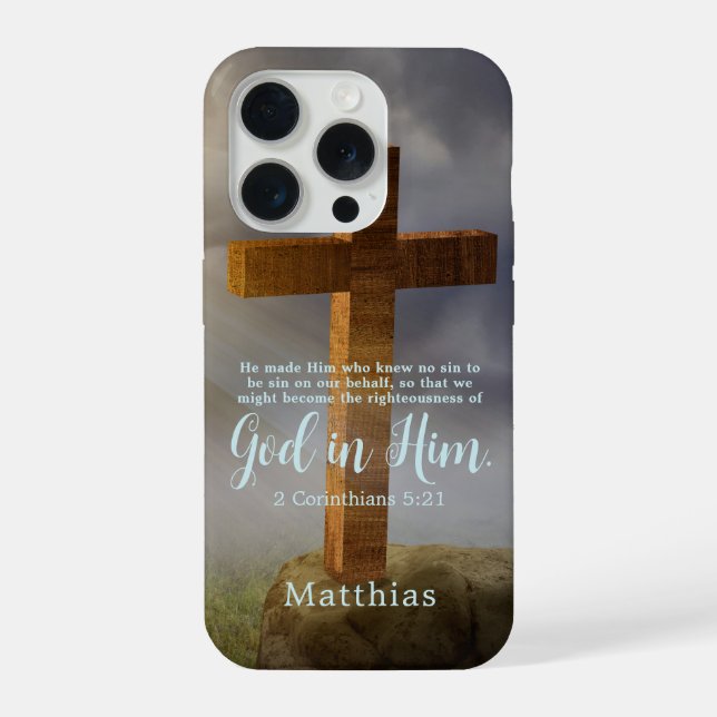 Beautiful Wooden Cross Scripture Personalized iPhone Hülle (Rückseite)