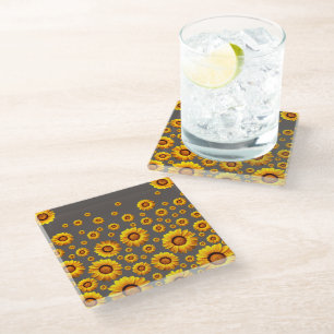 Beautiful yellow flowers on gray background glasuntersetzer