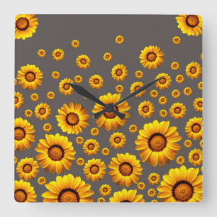 Beautiful yellow flowers on gray background quadratische wanduhr