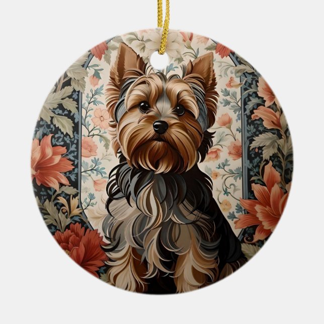 Beautiful Yorkie | Yorkshire Terrier Portrait Keramik Ornament (Vorne)