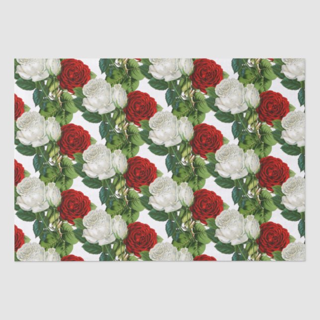 Beautiufl Red White Roses Vintag Botanical Seidenpapier (Vorderseite)