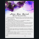 *~* Beauty Abstrakte Haftungsausschlussdienste Flyer<br><div class="desc">2 Flyer Haftpflicht Einverständnis Freistellungsvertrag und Service- und Preisliste für Sie, um Ihre persönlichen Daten anzupassen. * Energy Enhanced Abstrakt Watercolor Liability Consent and Release Wavier Services List und Preise auf der Rückseite dieses Flyers. Das Wasser ist Bio Lila, lavender und rosa. Das ist eine farbenfrohe GLAM GLITZY LUXE Feminine...</div>