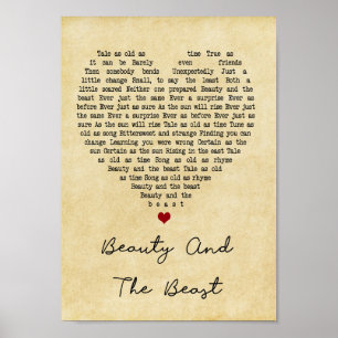 Beauty And The Beast Vintage Heart Song Lyric Poster