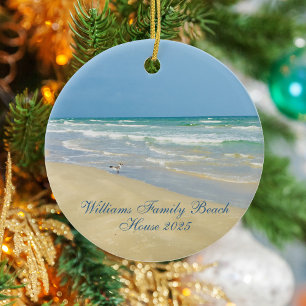 Beauty Beach House Custom Family Name Year Keramik Ornament