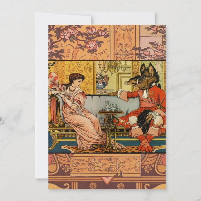 Beauty Beast Classic Fairy Tale Zeichen Einladung (Rückseite)