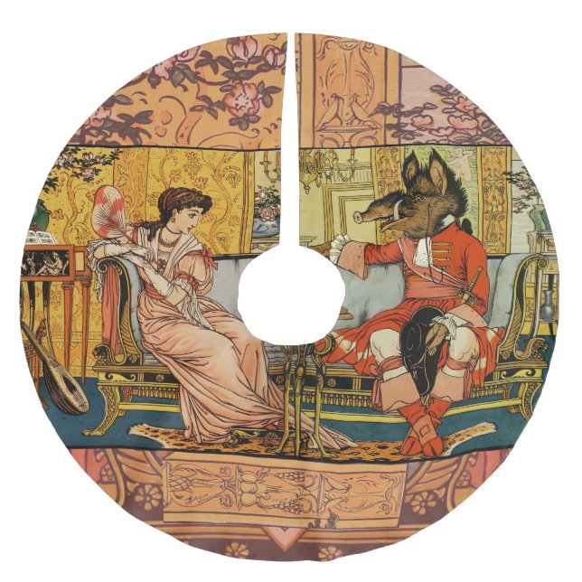 Beauty Beast Classic Fairy Tale Zeichen Polyester Weihnachtsbaumdecke (Vorderseite)