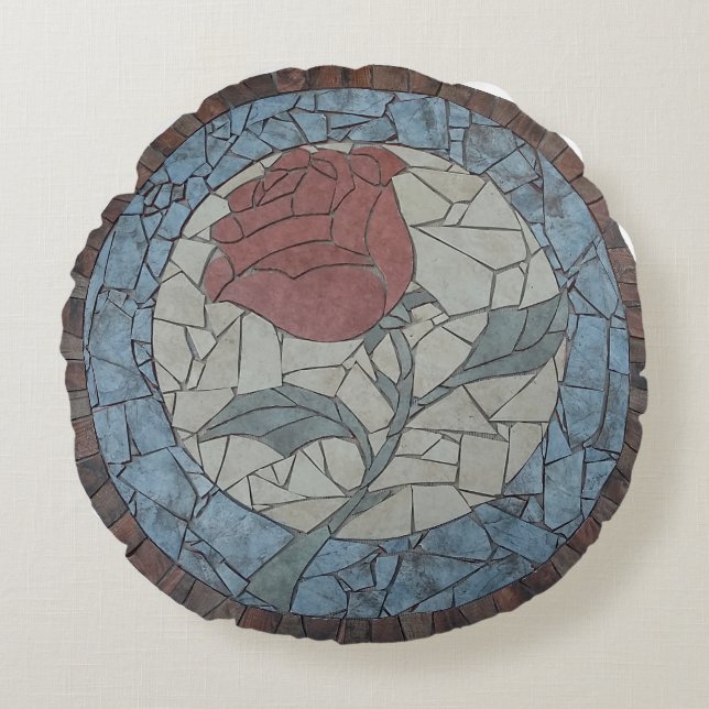 Beauty & Beast Rose Mosaik Design Rundkissen Rundes Kissen (Vorderseite)