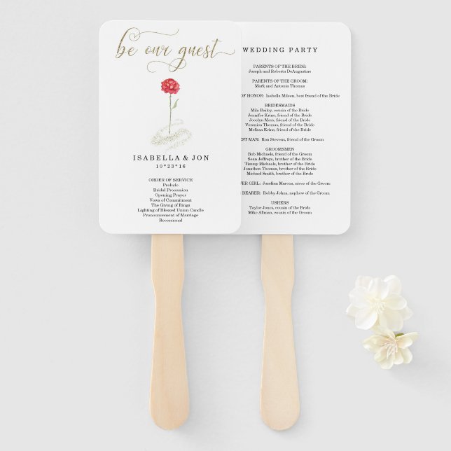 Beauty & Beast Wedding Mass Zeremony Programm Fan Fächer (Vorne und Hinten)