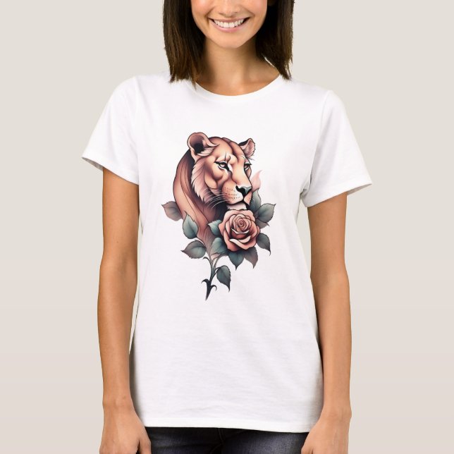 Beauty behauptet: Lioness and Rose T-Shirt (Vorderseite)