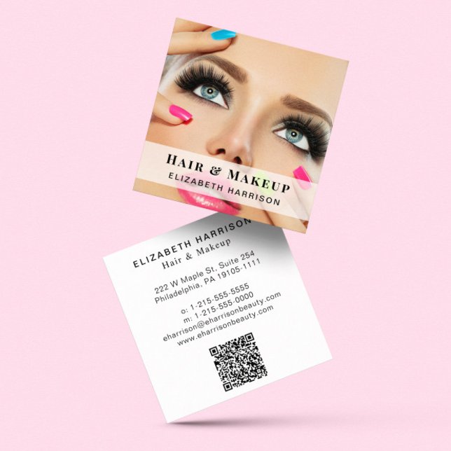 Beauty Beruflich Hair Makeup QR Code Foto Quadratische Visitenkarte (Von Creator hochgeladen)