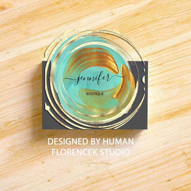 Beauty Bio Shop QR-Code Logo Aqua Gold Paint Quadratische Visitenkarte (Beauty Organic Shop QR Code Logo Aqua Gold Paint Square Business Card)