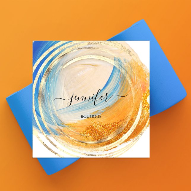 Beauty Bio Shop QR Code Logo Blue Gold Paint Quadratische Visitenkarte (Von Creator hochgeladen)