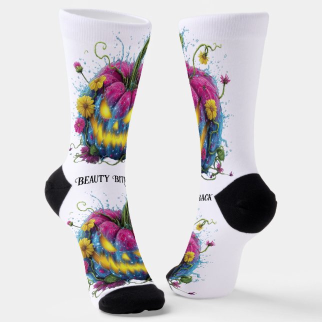 Beauty Bites Back Blue Pink Bloom Pumpkin Socken (Gewinkelt)