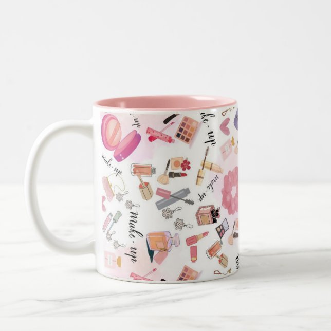 Beauty Bliss Makeup Muster Keramik Tasse (Links)