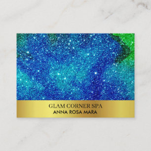 *~* Beauty Blue Green Glitzer Luxus Gold Foil QR Visitenkarte