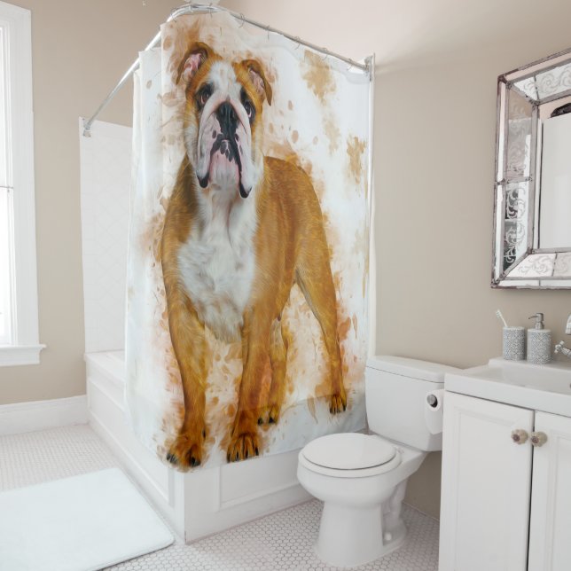 Beauty Bulldog Art Watercolor Bulldog Lover Gesche Duschvorhang (Beispiel)