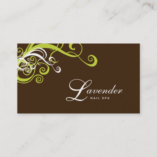 Beauty Business Card Modern Swirt Nail Salon Green Visitenkarte (Vorderseite)