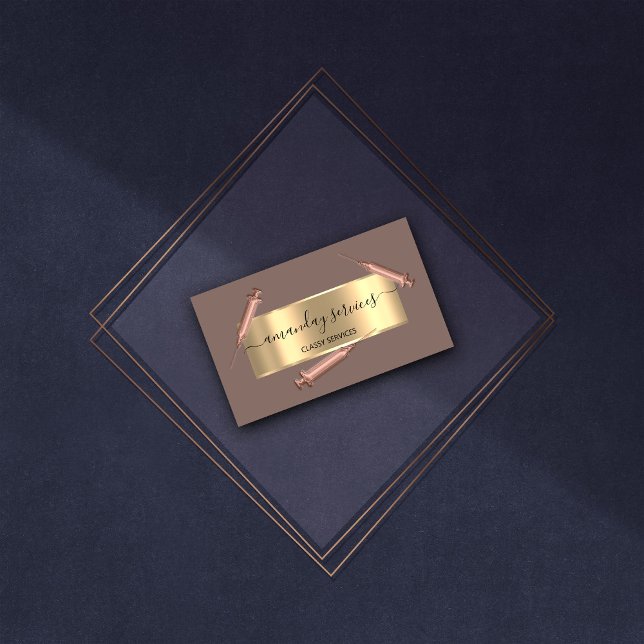 Beauty Cosmetologist Spritze Botox B12 QRCode Rose Visitenkarte (Beauty Cosmetologist Syringe Botox B12 QRCode Rose Business Card)