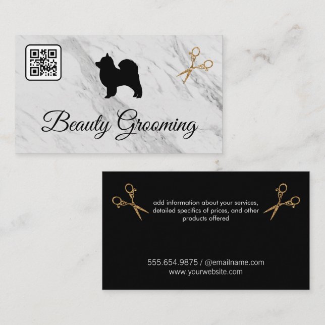 Beauty Dog Grooming Scissors | Marmor | QR-Code Visitenkarte (Vorne/Hinten)