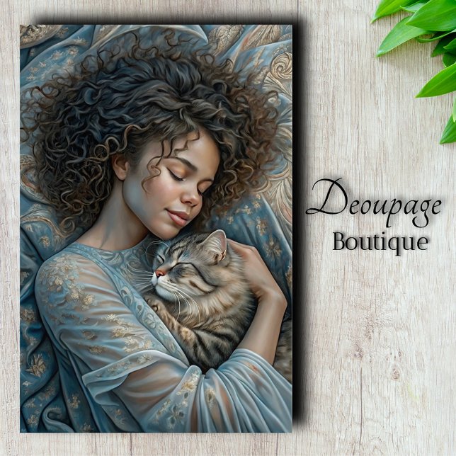 Beauty & Feline Friends Dekoupage Seidenpapier (Sweet Dreams - Sleeping Beauty with Feline Friend Decoupage Tissue Paper)