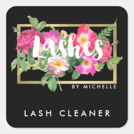 Beauty Florals Lash Extensions Black Lash Cleaner Quadratischer Aufkleber