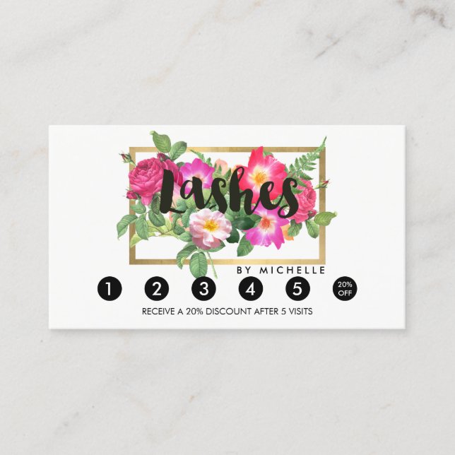 Beauty Florals Lash Extensions White Loyalty Card Treuekarte (Vorderseite)