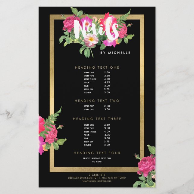 Beauty Florals Nail Salon Black Flyer (Vorne)