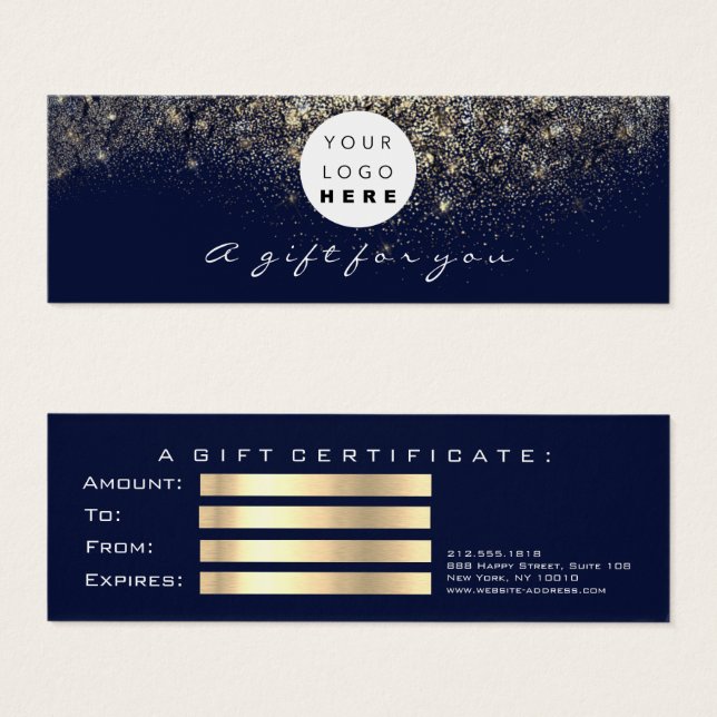 Beauty Gift Certificate Blue Navy Gold Lash Logo (Vorne & Hinten)